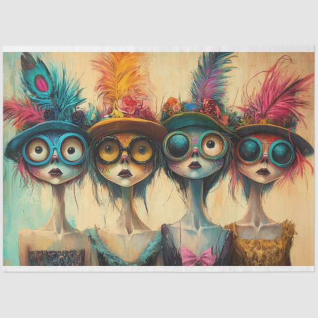 Decoupage Whimsical Lady Neighborhood Gossipers Seidenpapier (Vorderseite)