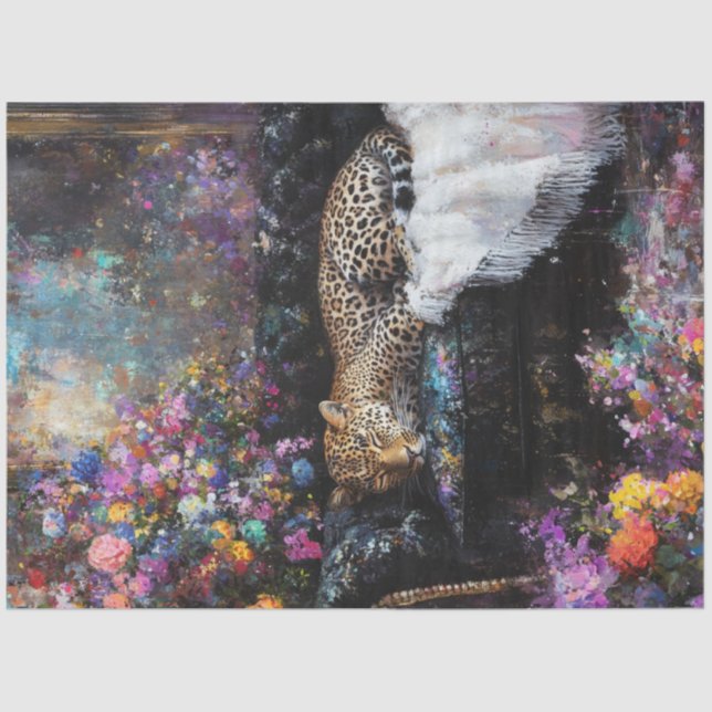 Decoupage Whimsical Leopard Lounging in Luxury  Seidenpapier (Vorderseite)
