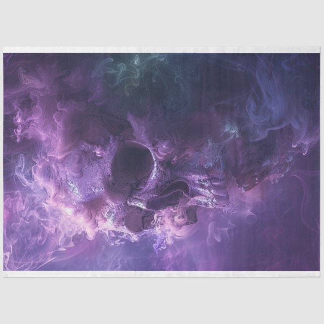 Decoupage Whimsical Lila Rauch glühender Schädel Seidenpapier (Vorderseite)