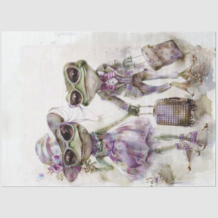 Decoupage Whimsical Lilac Frog Couple Reisen Seidenpapier