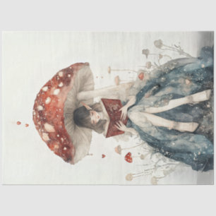 Decoupage Whimsical Mushroom and Hearts Seidenpapier