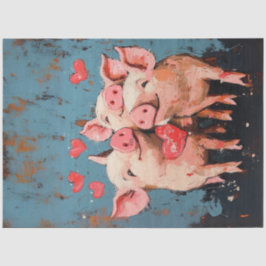 Decoupage Whimsical Painting Valentine 3 Schweine Seidenpapier