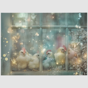 Decoupage Whimsical Pastel Chickens auf Windows Seidenpapier