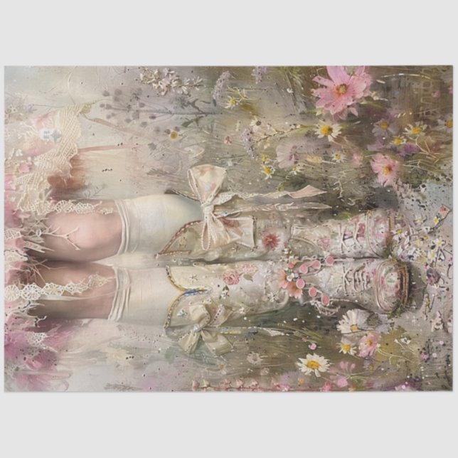 Decoupage Whimsical Peach farbige Stiefel und Blum Seidenpapier (Vorderseite)