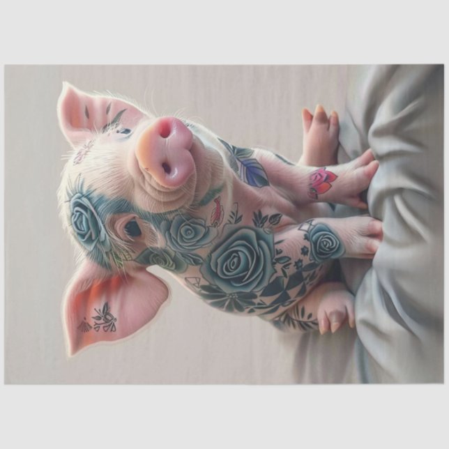 Decoupage Whimsical Piglet Blume Tattoo Seidenpapier (Vorderseite)