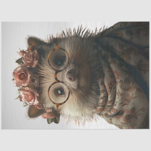 Decoupage Whimsical Porcupine Lady ganz verkleidet Seidenpapier (Vorderseite)