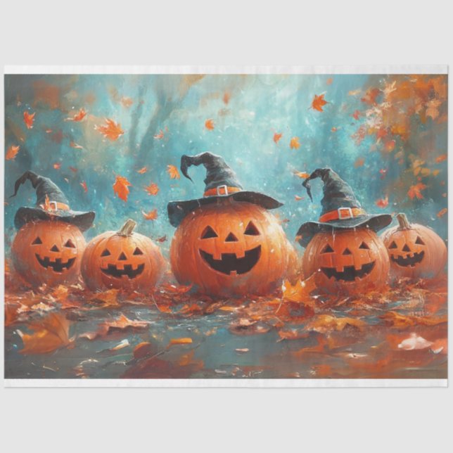 Decoupage Whimsical Pumpkin Jack-o-Lantern Familie Seidenpapier (Vorderseite)