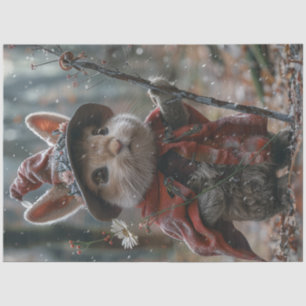 Decoupage Whimsical Rabbit Welock im Winter Seidenpapier
