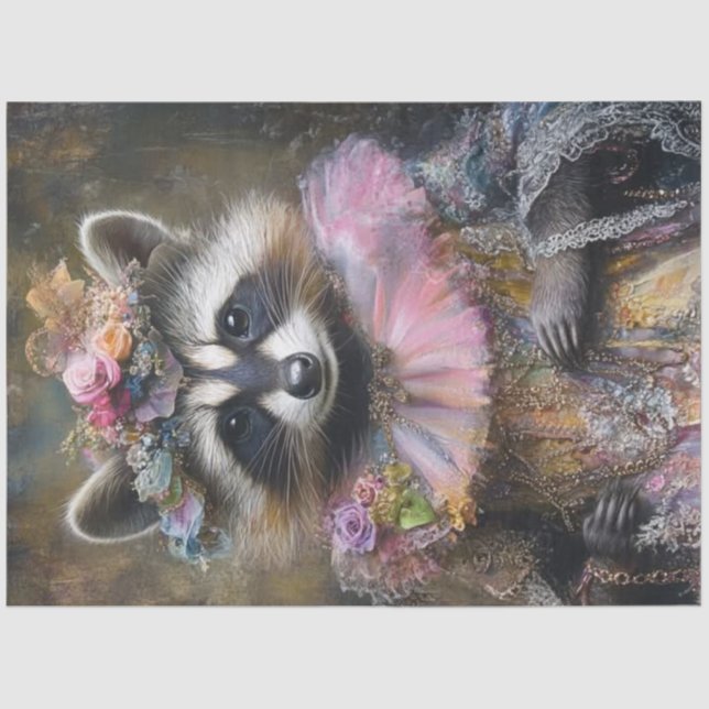 Decoupage Whimsical Raccoon Ruffled Koloar Seidenpapier (Vorderseite)