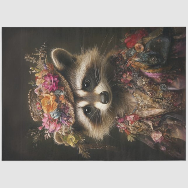 Decoupage Whimsical Raccoon Viktorianisch gekleide Seidenpapier (Vorderseite)