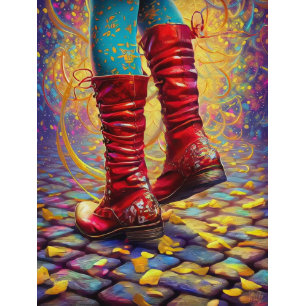 Decoupage Whimsical Red Boots Fantasy Artwork Seidenpapier