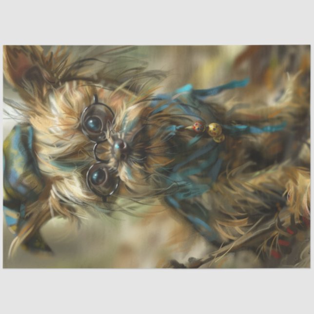 Decoupage Whimsical Shaggy Yorkie Seidenpapier (Vorderseite)