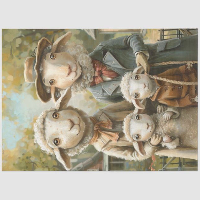 Decoupage Whimsical Sheep Familie mit zwei Siegen Seidenpapier (Vorderseite)