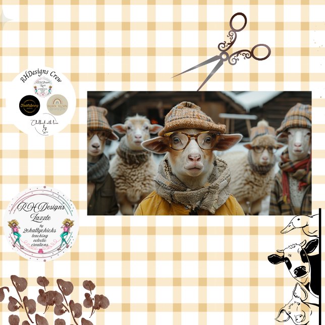 Decoupage Whimsical Sheep Winter Kleidung & Brille Seidenpapier (Von Creator hochgeladen)