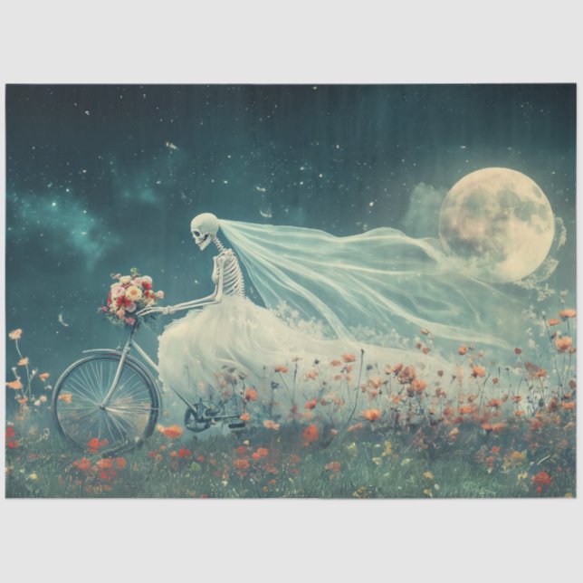 Decoupage Whimsical Skeleton Bride Bicycle Seidenpapier (Vorderseite)