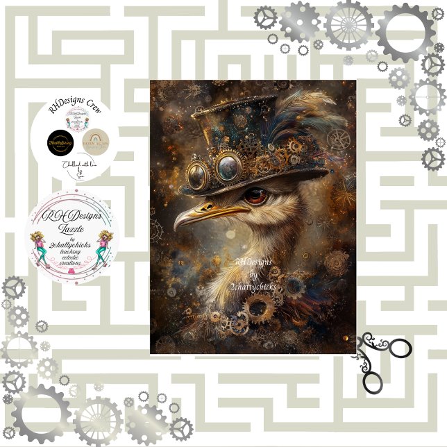 Decoupage Whimsical Steampunk Ostrich Top Hat Seidenpapier (Von Creator hochgeladen)