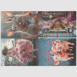 Decoupage Whimsical Valentine Kaninchen Schweine K Seidenpapier
