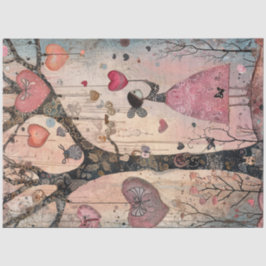 Decoupage Whimsical Valentine Tree Heart Ornamente Seidenpapier