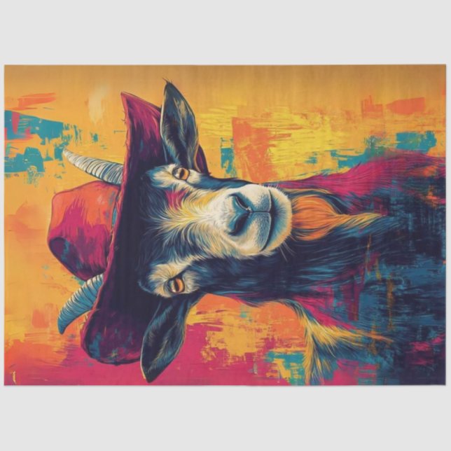 Decoupage Whimsical Vibrant Goat Cowboy Hat Seidenpapier (Vorderseite)
