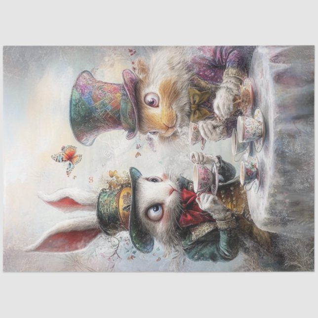 Decoupage Whimsical Viktorianisch Rabbits Tea Part Seidenpapier (Vorderseite)