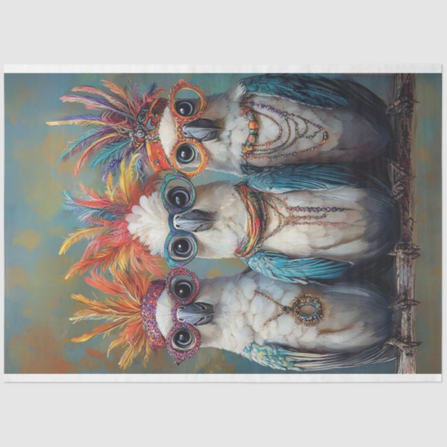 Decoupage Whimsical Wacky Vibrany Cockatoos Birds Seidenpapier (Vorderseite)