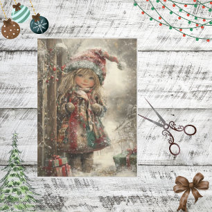 Decoupage Whimsical Weihnachtsmädchen Winterszene Seidenpapier