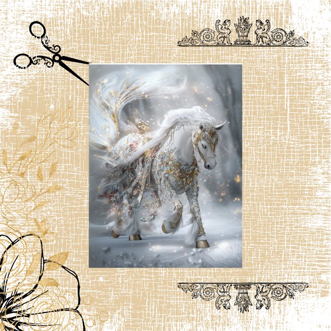 Decoupage Whimsical White Embellished Pferd Seidenpapier (Von Creator hochgeladen)