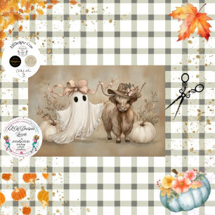 Decoupage Whimsical White Ghost & Highland Kuh Seidenpapier