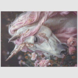 Decoupage Whimsical White Unicorn Pink Mane Seidenpapier