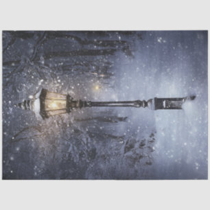 Decoupage Whimsical Winter Scene Street Lamp Seidenpapier