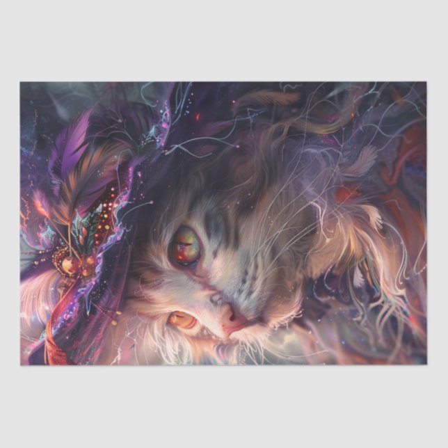 Decoupage Whimsical Witchy Cat Wear Hat Seidenpapier (Vorderseite)