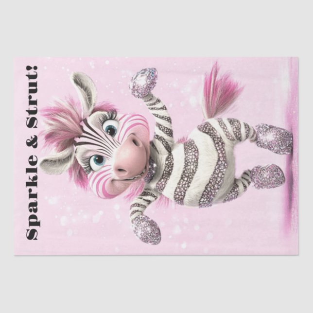 Decoupage Whimsical Zebra White & Funkelnd Zuni Seidenpapier (Vorderseite)