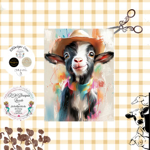 Decoupage Whimsical Ziege Cowboy Hat Watercolor Seidenpapier