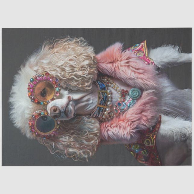 Decoupage Whimsisch gekleidete Poodle Bella Seidenpapier (Vorderseite)