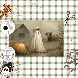 Decoupage Whimsy Ghost & Highland Cow Halloween Seidenpapier
