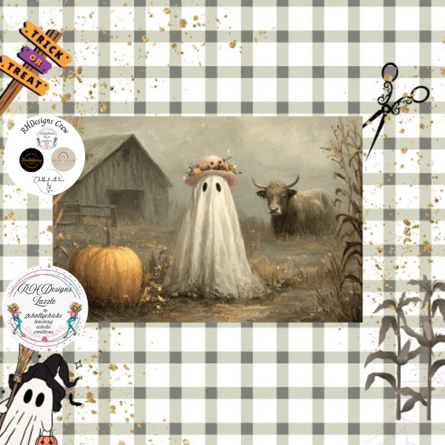 Decoupage Whimsy Ghost & Highland Cow Halloween Seidenpapier (Von Creator hochgeladen)