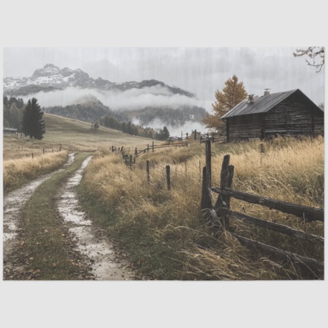 Decoupage Whispering Woods Cabin Mountains Seidenpapier (Vorderseite)