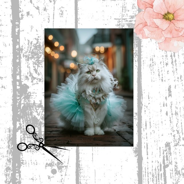 Decoupage White Feline Cat Teal Tutu Walking  Seidenpapier (Von Creator hochgeladen)
