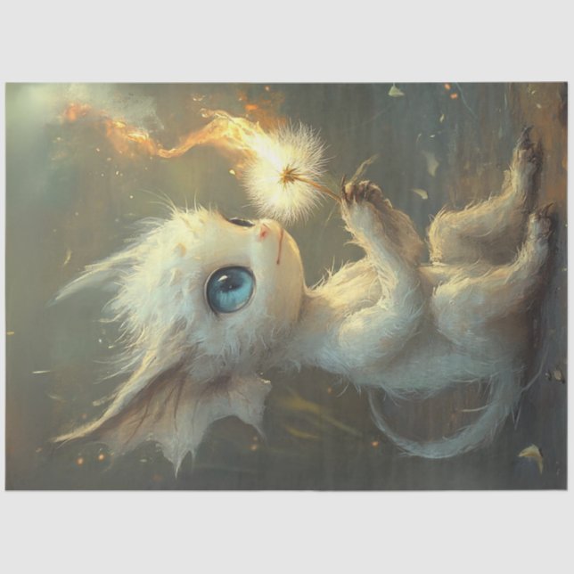 Decoupage White Furred Little Creature & Dandela Seidenpapier (Vorderseite)