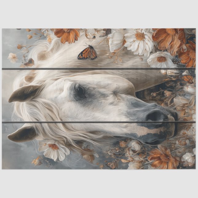 Decoupage White Horse Plank Wall Whispers Meadow Seidenpapier (Vorderseite)