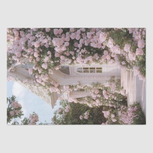 Decoupage White Hütte Pink Klettern Rose Seidenpapier (Vorderseite)