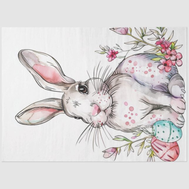 Decoupage White Oaster Rabbit Blume Seidenpapier (Vorderseite)