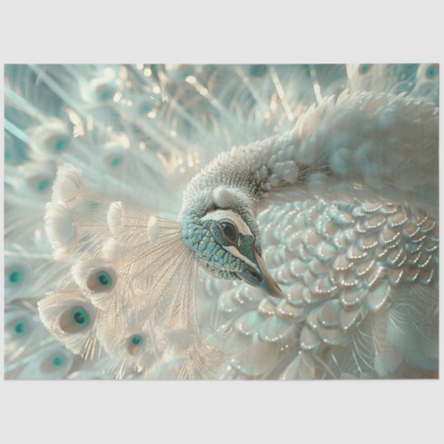 Decoupage White Peacock Frosted Elegance  Seidenpapier (Vorderseite)