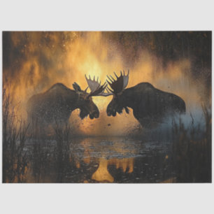 Decoupage Wildlife 2 Elche kämpfen Sonnenuntergang Seidenpapier