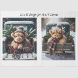 Decoupage Winter Highland Cow 11x14 Canvas Seidenpapier