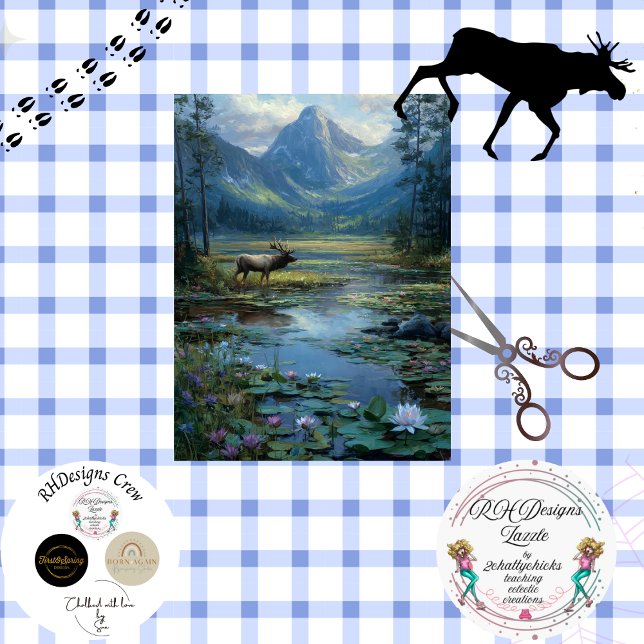 Decoupage Winter Scene Elch Jagen Seidenpapier (Von Creator hochgeladen)