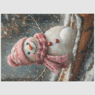 Decoupage Winter Wonderland Snowman auf Schlitten Seidenpapier