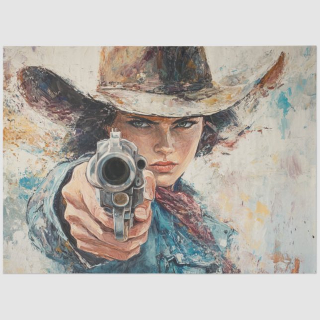 Decoupage Woman Sherriff Pistol zeigte einen Robbe Seidenpapier (Vorderseite)