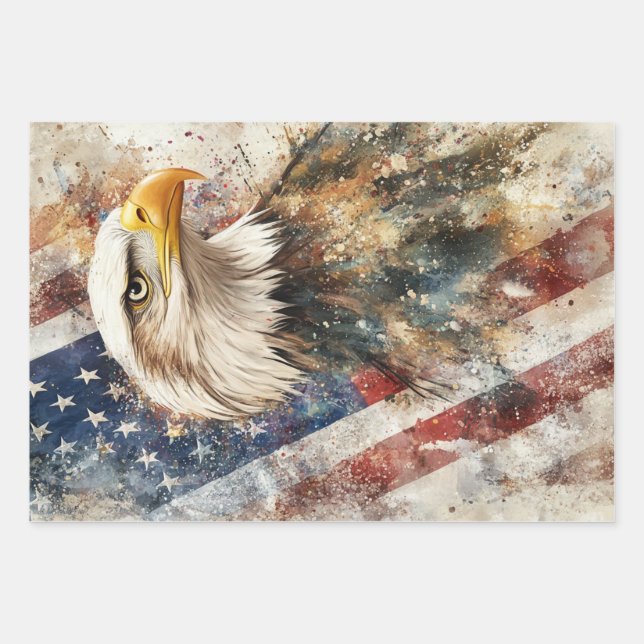 Decoupage Wrapping Paper American Flag Eagle Geschenkpapier Set (Vorderseite 3)