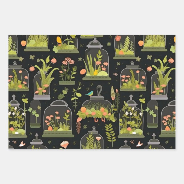Decoupage Wrapping Paper Terrariums Set 3 Geschenkpapier Set (Vorderseite)
